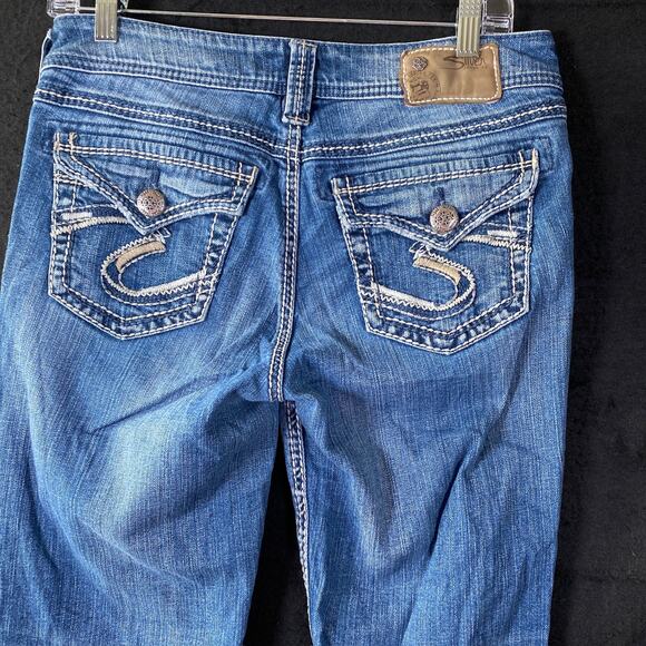 Silver Womens Jeans Blue Denim Suki Surplus Embroidered Stretch 29x32 (30x30.5) - Picture 9 of 10